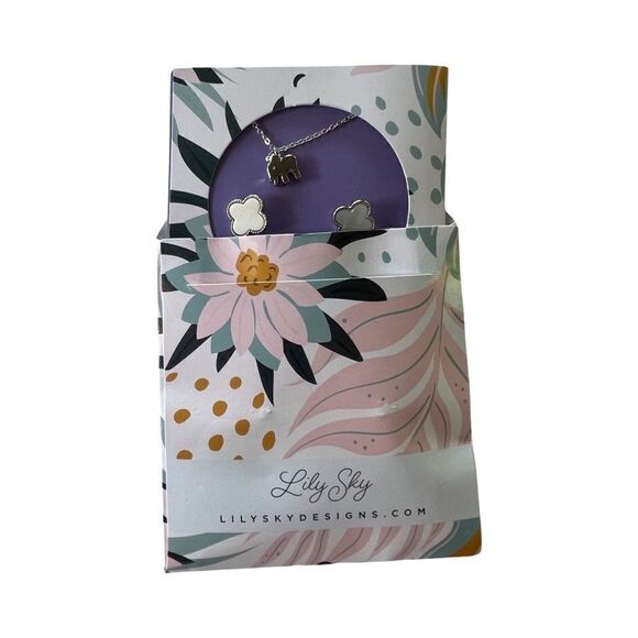 Lily Sky Elephant Necklace + Earrings Set - Picture 3 of 5